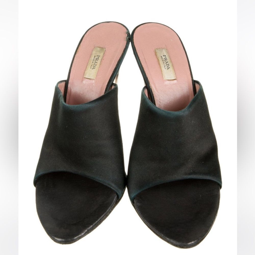 Black Prada Pointy Open Toe Satin Mule with clear heel size Size: 7 |US7, IT37 - Picture 3 of 5